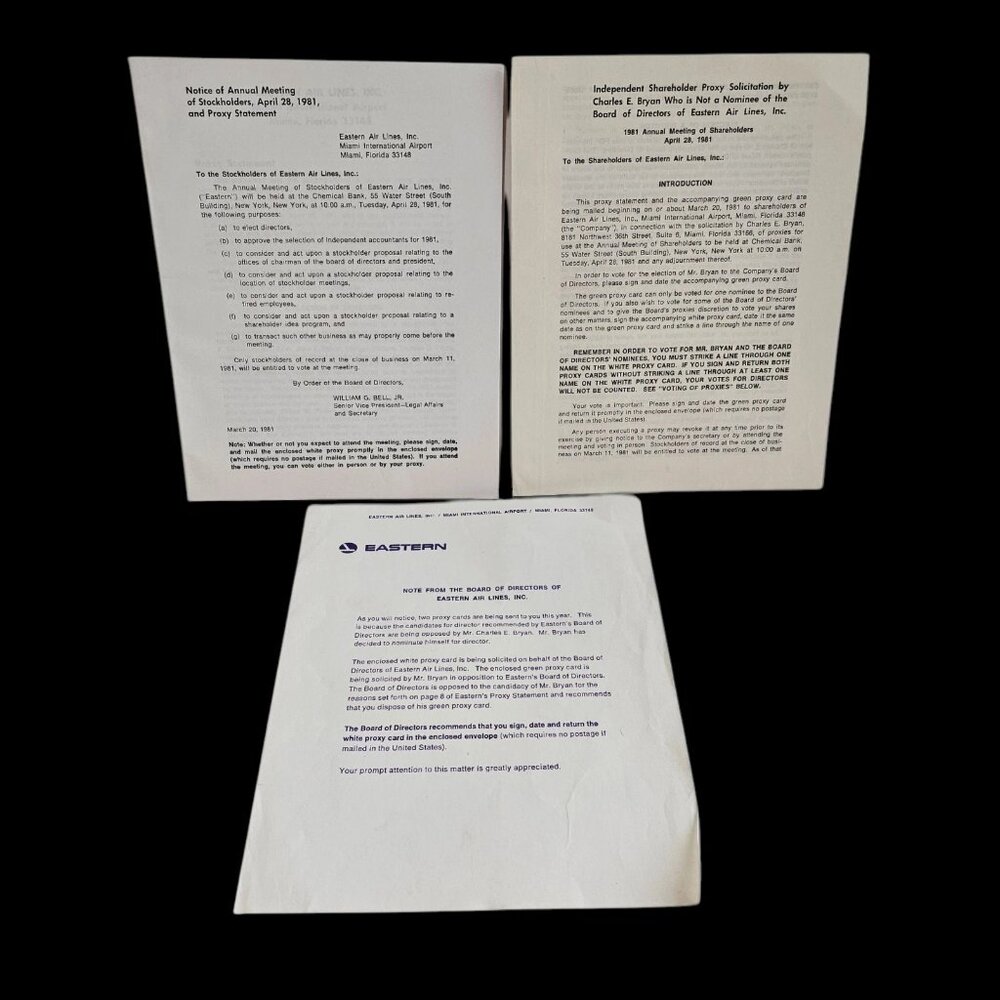 Eastern Air Lines Independent Shareholder Proxy Booklet April 28 1981 Ephemera